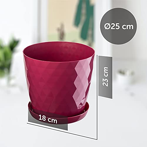 KADAX Blumentopf mit Untersetzer aus Kunststoff Ø25cm, Rosa, Pflanzkübel für Innen- & Außenbereich… – Ansicht 2