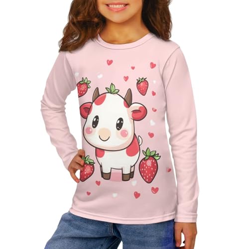 Image of Girls Long Sleeve Shirt with Cute Graphic Casual Pullover Tops 3-16Y