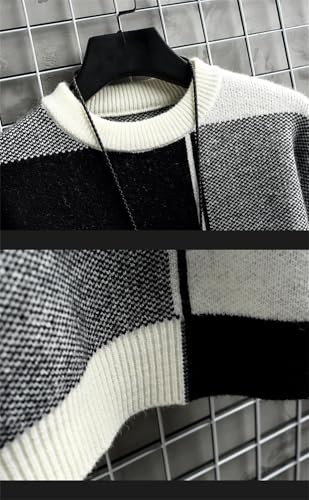 Men Blocking Sweater Slim Korean Long Sleeve Loose Knit Pullover2