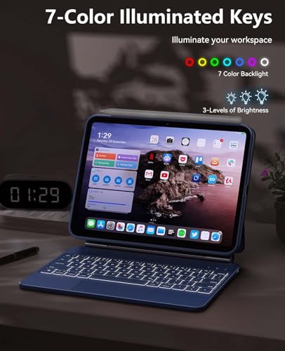 Image of CHESONA Keyboard Case for iPad (A16) 11th 2025 /10th Generation 10.9-inch 2022, 7-Color Backlit with Removable Protective Case, Floating Cantilever Stand, Portrait /Landscape Mode, Smart Trackpad, Blue