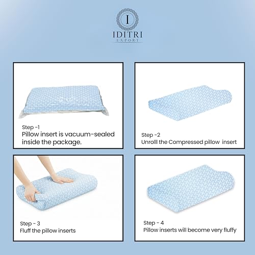 Image of Cervical Memory Foam Pillow Set of 2, Ergonomic Contour for Neck and Shoulder Pain Relief, Dual 9 cm and 12 cm Heights, Slow Rebound 50D Support, Breathable Sky Cover, 60 x 35 cm
