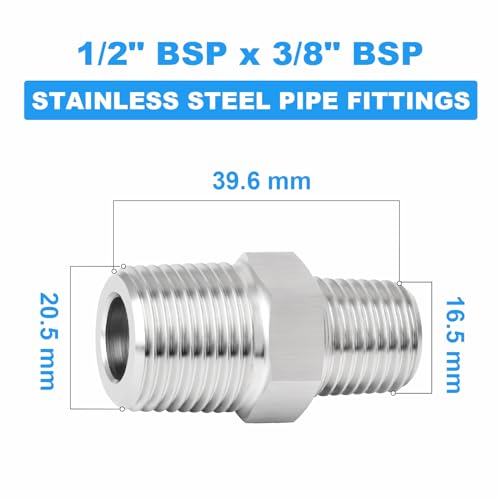 ERGAOBOY 2 Pcs Stainless Steel 304 Male Reducing Hex Nipple BSP Fitting - Image 2