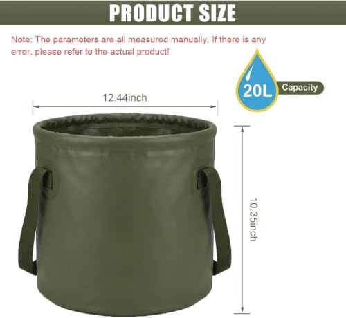 Image of Water Bucket 20L | Foldable Waterproof PVC Bucket | Portable Water Storage for Camping, Fishing, Gardening, Trekking & Home (20 Liter -Green)