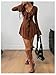 GORGLITTER Women's Bell Long Sleeve Ruffle Mini Dress Y2k Tie Front Deep V Neck A Line Dresses Brown Small