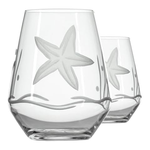 Rolf Glass Starfish Stemless Wine Tumbler 18 ounce - Stemless Wine Glasses - Lead-Free Glass - Etched Tumbler Glasses - Proudly Made in the USA (Set of 2) Cover