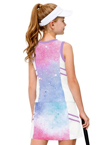 Image of AOBUTE Girls Tennis Golf Outfit Tank Top and Skirt with Shorts Set 4-12 Years