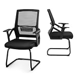 Warmiehomy Meeting Chairs Metal Base Office Guest Chairs with Backrest, Lumbar Support and Armrests, Mesh Conference Chairs Reception Chairs for Waiting Room Meeting Room, Black