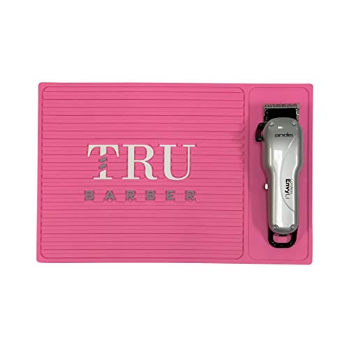 Image of TRU BARBER ORGANIZER MAT 13 inchX 9 inch (PINK) Flexible PVC Station Mat, Professional Mat, Salon and Barbershop work Station pads, Beauty salon tools hair stylist, Counter mat for clippers, Anti slip