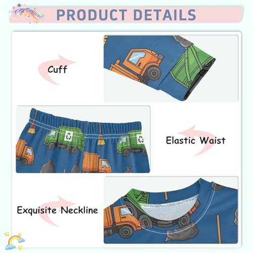 Pajama Sets Long Sleeve Garbage Trucks Brooms Bags Soft Comfy Sleepwear 2 Piece PJS 3-8T4