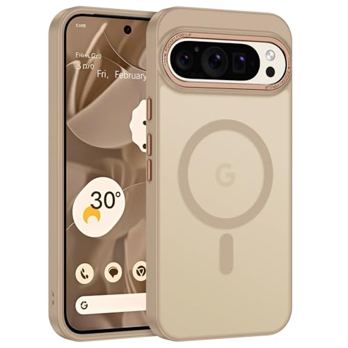 GaoBao Magnetic for Google Pixel 9 Pro XL Case [Compatible with MagSafe] Military Shockproof Bumper Translucent Matte Women Men Thin Slim Protective Phone Case Cover for Google Pixel 9 Pro XL Brown