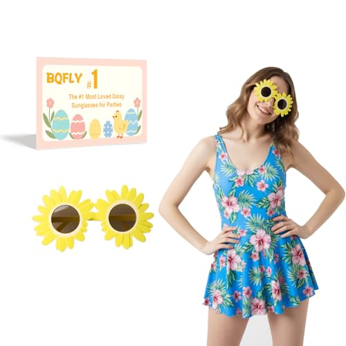 BQFLY Sunflower Glasses Daisy Sunglasses Toddler Cartoon Flower Sunglasses Secure Fit for Kids Women Costume Photo Party (Yellow)