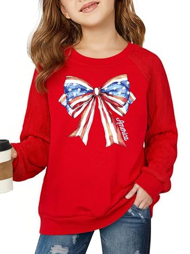 Image of CAZYCHILD Girls 4th of July Shirt Boys USA Tshirt Kids American Flag Sweatshirt Patriotic Pullover Tee Tops