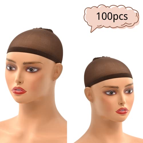 100 Pieces Wig Caps, Stretchy Nylon Wig Caps Stocking Caps For Women Lace Front Wig Stocking Caps For Wigs (Dark Brown Wig Caps) #TOP1