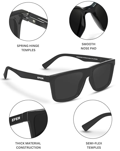 Image of EFERMONE Combo Pack of 2 Polarised Sunglasses Men Women Stylish with Lens Cleaner | TAC UV400 Protection Lens | Unisex (Medium) (2 Sunglasses with Soft Cases and Lens Cleaner)
