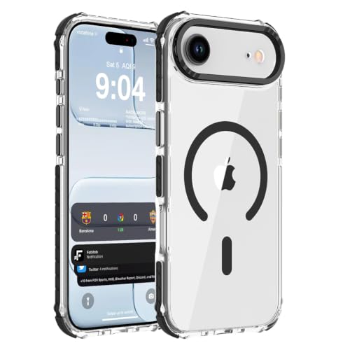 Image of ZORBES Strong Magnetic Case for iPhone 17 Air 6.5 inch Compatible with Magsafe, Military Grade Drop Protection, Clear Slim Shockproof Protective Phone Cover for Daily Use-Transparent, Black