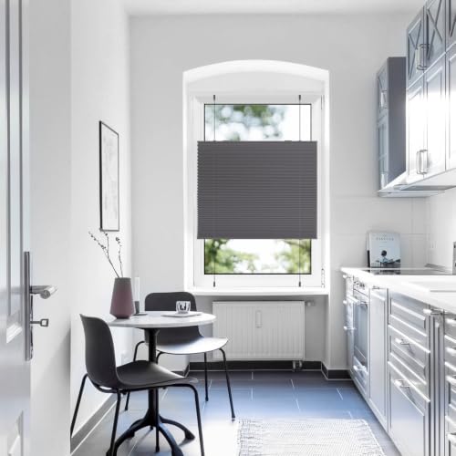 Sanfree Plissee ohne Bohren Klemmfix Anthrazit B90 x H110cm Jalousie Faltrollo Plisseerollo ohne Bohren für Fenster & Tür – Ansicht 6