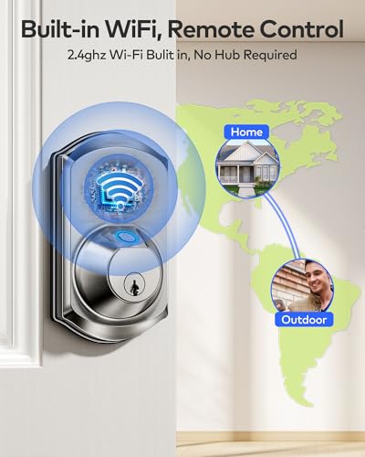 TEEHO TE012W WiFi Smart Lock, Fingerprint Door Lock with Built-in Wi-Fi, Keyless Entry Keypad Smart Deadbolt, App Remote Control, Alexa Compatible, IP55 Waterproof for Front Door – Satin Nickel - Image 3