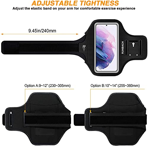 Runbach Water Resistant Running Armband For Samsung Galaxy S22/S21/S20/S10/S9/S8,Galaxy A01/A8/A10E/A20E/A41/M01/Xcover 5,With Fingerprint Touch,Adjustable Strap And Card Slot(Black) #TOP5