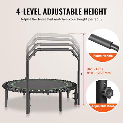 VEVOR Foldable Trampoline,36/40/48 Inch Fitness Rebounder, Max Load 450lbs Exercise Trampoline, Stable & Quiet Trampoline with 3/4 Level Height Adjustable Foam Handle, for Adults Indoor Garden Workout - Image 5