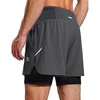 Haimont Shorts de corrida masculino 2 em 1 7,6 cm, short esportivo leve de secagem rápida para academia com forro e bolsos com zíper, Cinza escuro, G