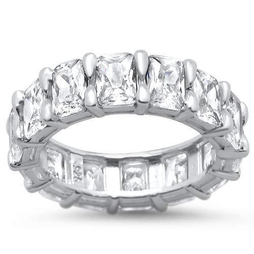 Oxford Diamond Co Radiant Cut Cubic Zirconia .925 Sterling Silver Eternity Band Ring Sizes 6