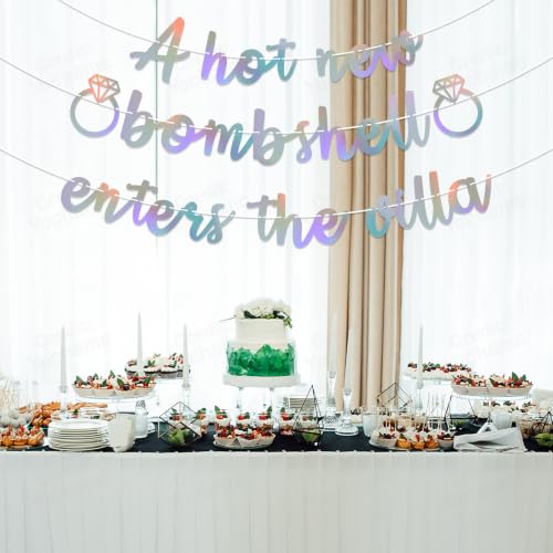 Image of A Hot New Bombshell Enters the Villa Banner Bachelorette Party Decorations Iridescent