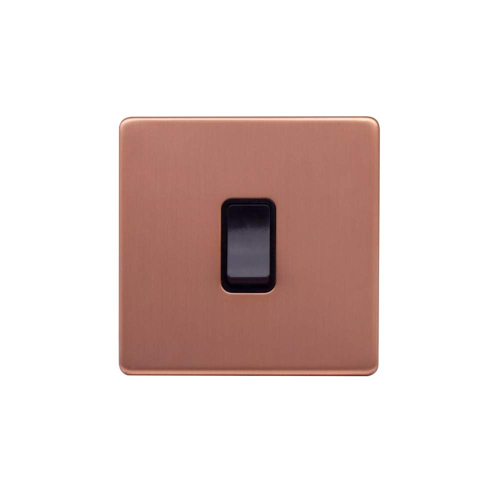 Lieber Copper Brushed 20A 1 Gang Double Pole Light Switch - Black Insert Screwless