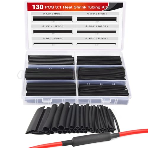 Nilight 130 Pcs 3:1 Heat Shrink Tubing Kit Dual Wall Adhesive Sleeve Tube Electrical Wire Cable Wrap Tube Assortment with Storage Case for DIY