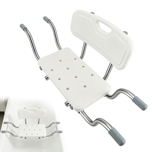 Siège de Bain Suspendu Réglable, 77-87 cm Siège Baignoire Adulte Antidérapant avec Dossier, Siège de Bain pour Seniors, Charge jusqu'à 150 kg, Tabouret...