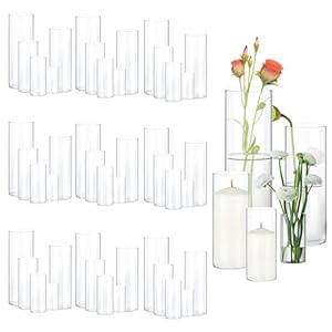 45 Pack Clear Glass Vases for Centerpieces, Cylinder Vase Set, 4,6,8,10,12 Inch Tall Flower Vase for Home Decor, Flower Vase for Table Decorative & Hurricane Floating Candle Holders