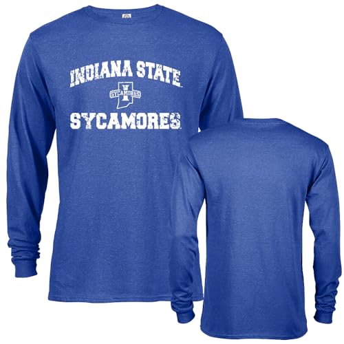 Indiana State Sycamores Distressed Retro Logo Long Sleeve T-Shirt Royal Heather 3X-Large