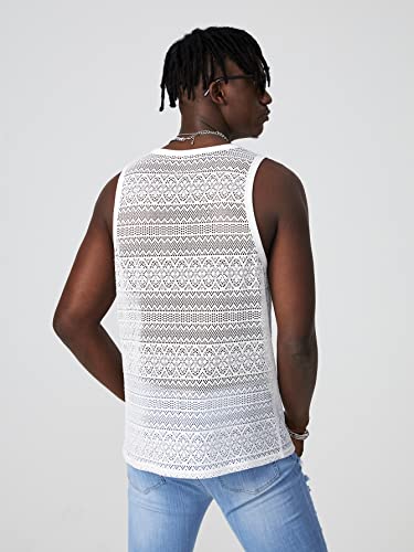 Shein Men's Summer Sleeveless See Through Vest Round Neck Workout Gym Tank Tops White Xxl #TOP1