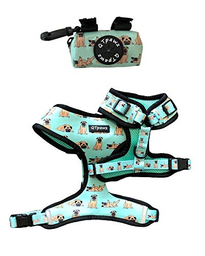 Pug Vest Harness with Matching Poop Bag Holder (Small)