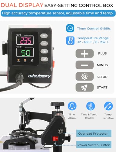 Whubefy Heat Press Machine for T Shirts, 12x10in 650W Heat Press for Bags Pillows Mats Puzzles, Fast Heat-up, Digital Precise Temp Control, Multifunctional Heat Transfer Printing Sublimation Machine - Thumbnail 5