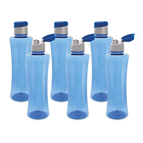 Image of Flair Sleek PET Water Bottles with Fliptop Lid Set of 6 Pcs 1000 ML (Blue)