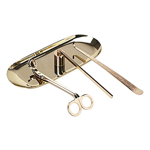 SODIAL Candle Accessory Set Candle Wick Trimmer Candle Wick Dipper Candle Snuffer Storage Tray 4 Packs Candle Care Kit Gift for Candle Lovers Goldâ€¦