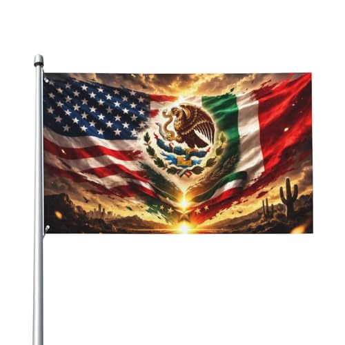 XHZAKFS Mexico US Flags For Outside 3x5 Ft Mexican American Banner Outdoor Yard Decoration