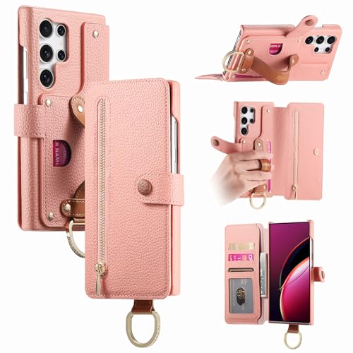 Protège-téléphone Samsung S25 Ultra rose anti-rayures zippé