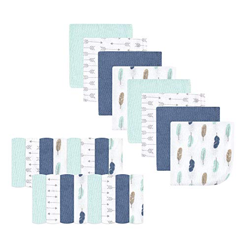 Image of Luvable Friends Unisex Baby Super Soft Bundle Washcloths, Boy Feathers, One Size