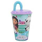 Stor Gabby’s Dollhouse Wiederverwendbarer Kinderbecher mit Deckel und Strohhalm, 430 ml
