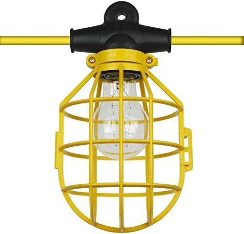 Sunlite 04226 Commercial-Grade Cage Light String, 100-Foot, 10 Medium Base Sockets (E26), Indoor, Outdoor, Construction Lighting, ETL Listed, Yellow 100'