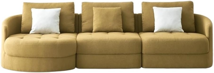 113" Fabric Sofa,Mid Century L-Shape Couch with Support Pillow for Living Room,Apartment & Office,Dark Yellow(Left)