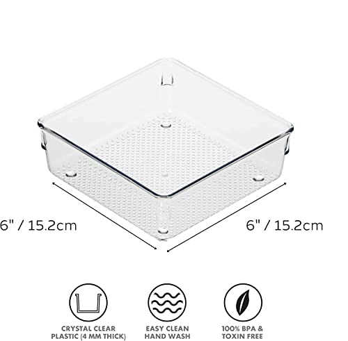 Image of Zollyss 4 Pcs Clear Plastic Clothes Drawer Organiser Trays, Multipurpose Drawer Storage Bins for Wardrobe, Closet, Vanity, Makeup & Office Desk, Clear