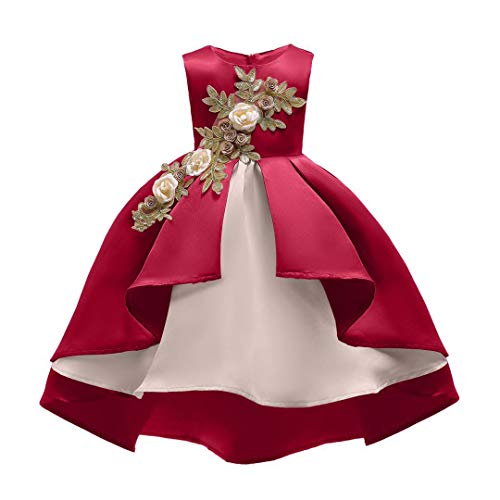 2-10T Girl Sleeveless Lace 3D Flower Tutu Holiday Princess Dresses (7-8T, red)