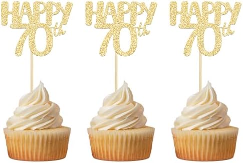 Gyufise 24Pcs Happy 70th Cupcake Toppers Glitter Number 70 Cupcak...