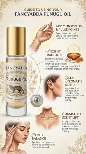 Image of Punugu Oil Roll On 18 ml - Sacred Temple Fragrance for Puja & Spiritual Rituals | Traditional Civet Oil Blend for Divine Aura, Meditation & Abhishekam (6ml x 3)