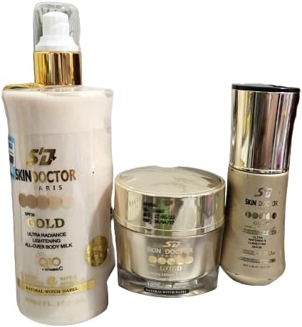 Skin Doctor Gold Skin Whitening Lotion Body Milk + Serum + Face Cream SPF 30