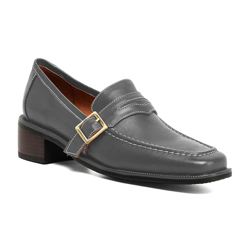 Image of MOOMMO Women Chunky Heel Penny Loafers Square Toe Buckle Slip On Comfort | Office Ladies Loafer Pumps 2 inch Stacked Block Heel Dress Loafers Oxfords Walking Dress Shoes Casual Size 4-11 M US