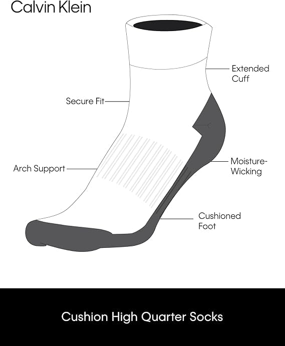 Image of Calvin Klein Womens Quarter Socks - 6 Pack Athletic Performance Cushioned Ankle Socks for Women for Running and Workout