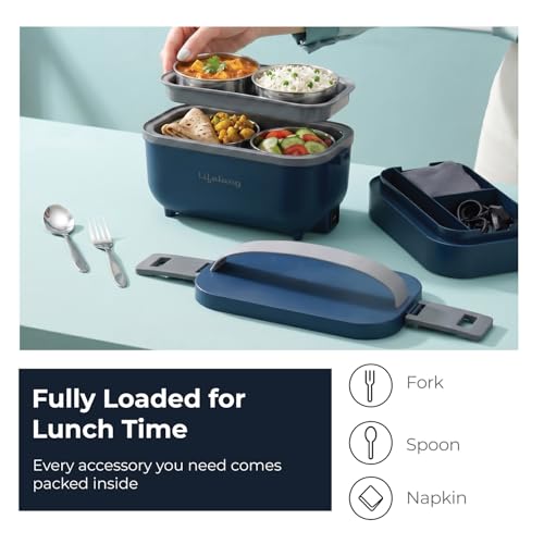 Image of Lifelong Electric Lunch Box with Bag & Cutlery | Food Warmer | Set of 4 (2pcs 300ml + 2pcs 175ml) Retains Nutrients & Keeps Food Fresh | Radiation-Free, Plug-and-Heat | Portable, Durable, Shock-Proof